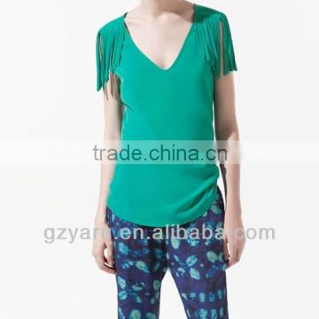 maxi dress v-neck chiffon top and blouses green color