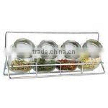 5PC GLASS SPICE JAR SET WITH RACK