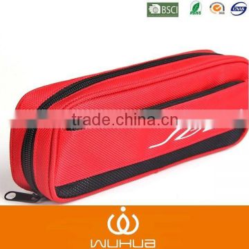 Red color double zipper embroidery polyester oxford pencil case