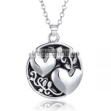Double Hearts Round Heavy Silver Heart Puzzle Necklace photo-5