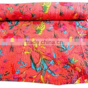 RTHKG-7 Pink Floral Cotton Fabric Traditional Handmade Stitching Gudri Throw Kantha Vintage Bedspread Wholesaler Jaipur