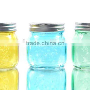 Colored Small Carving Glass Mason Jar With Tin Lid