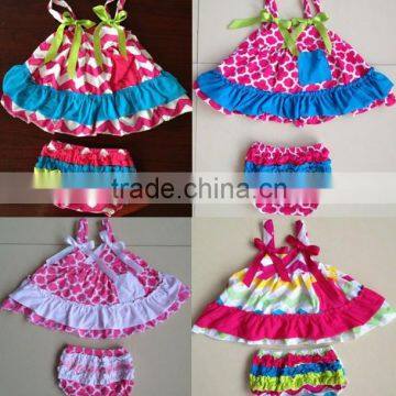 Fashion design summer cotton chevron swing top set with bloomer for kids