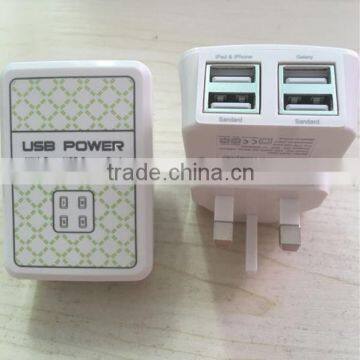 Four usb power port usb power adatper wall charger for iphone with UK US EU plug