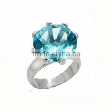 Fashion jewelry high quality stainless steel wedding different types stones rings single stone ring blue stone ring (LR9418)