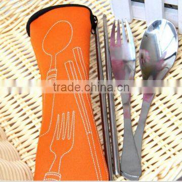 High quality Steel Fork Spoon Cutlery Portable Bag/ Picnic Chopstick Camping Travel Stainless