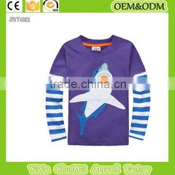 New 2015 boys baby girls kids T-shirts cotton long sleeve children t shirts cute animal shark t shirt color cartoon t-shirt