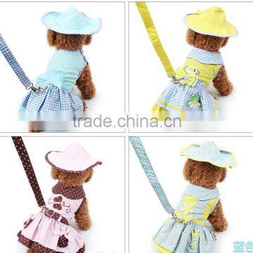 flower/dot Dog Harness Dress 4 Piece Set - Dress, Hat, Leash and Panties