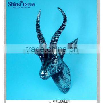 Wall Mounted Gazelle Head Silver Chrome Horns Polyresin Animal Decor Ornaments