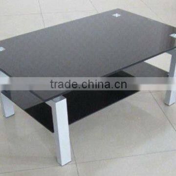 coffee table with black shining painted glass top and shelf+powder coated tubes