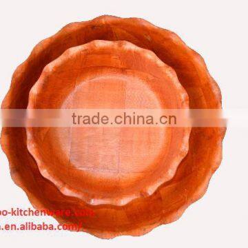 Small Red Round Lacework Woven Wooden Salad Bowl