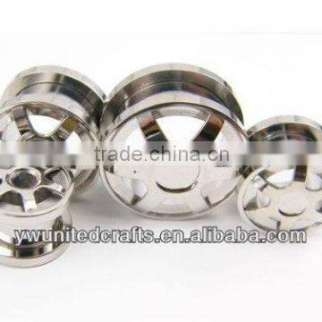 PAIR Steel Wheel Flesh Tunnel Ear Gauges Plugs