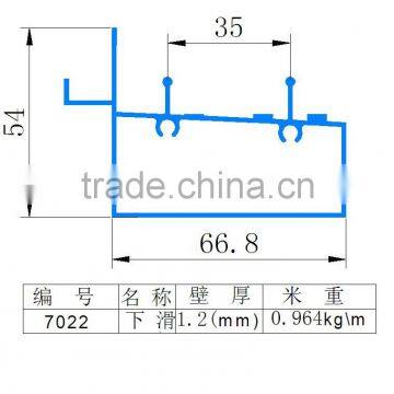 7022 aluminum Eextruded profile for 70 series sliding window