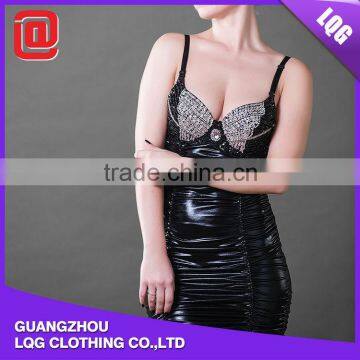 Good quality bling PU leather sexy short dress