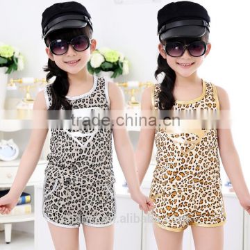 2015 summer new style girls cotton suits leopard letters girls suits casual girls suits