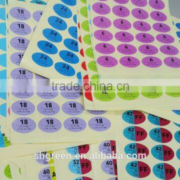 Colorful size sticker for garment