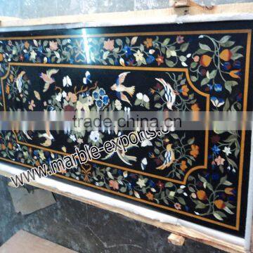 Natural Black Marble Inlaid Coffee Table Tops, Pietre Dure Marble Coffee Table Tops