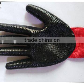 BSSAFETY Black Nitrile Coated Red Nylon Knitted Safety Gloves, Zebra Nitrile Hand Protection Work Gloves