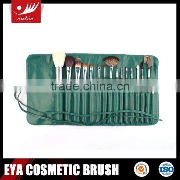 CALEE fashionable 16pcs facial makeup brush set with green cosmetic bag