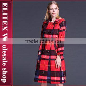 2015 Office Red Plaid Out Door Ladies Overcoat Designs Warm Winter Dress