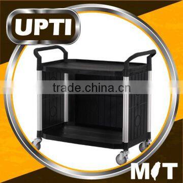 Taiwan Made High Quality Large 2 Shelves Service Cart W/panels on 3 Sides Large Restaurant Cart , Plastic Service Carts