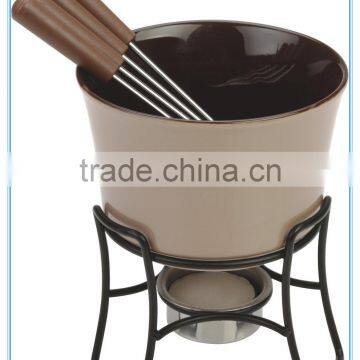 stainless steel chocolate fondue set with forks