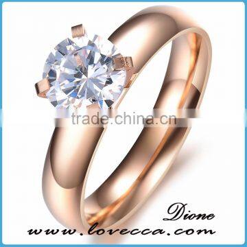 Love Couple rose gold plating stainless steel wedding rings with crystal drill