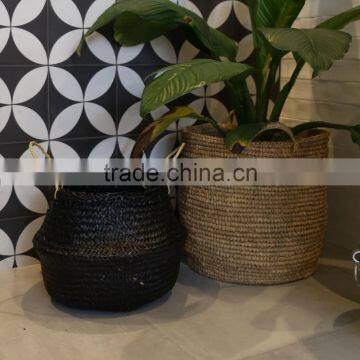 Black Seagrass Basket/ Storage Basket/ Laundry Seagrass Basket photo-4