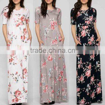 fashion dresses trendy 2017 FLORAL PRINT ROUND NECK CASUAL MAXI DRESS cheap dance dresses