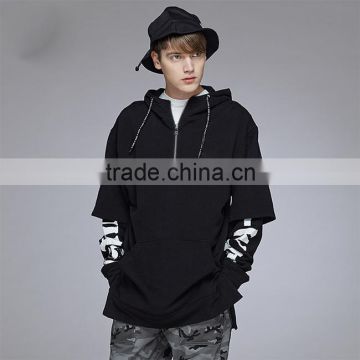 China manufacturer custom print layered half zip hoodie