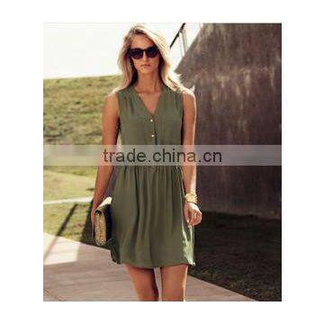 Women Fashion girls dresses of V-neck sleeveless