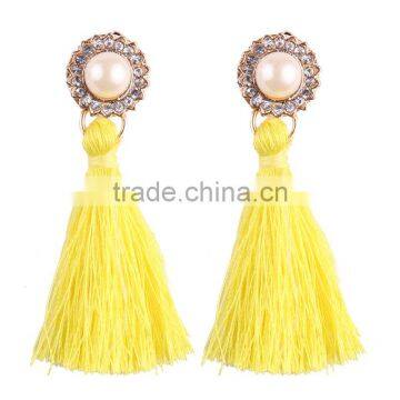 Bohemian Jewelry Imitation Pearls With Long Colorful Tassel Charms Earrings for Women photo-3