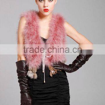 CX-G-B-79D Women Clothes Rabbit Fur Tassels Turkey Wholesale Feather Vest photo-3