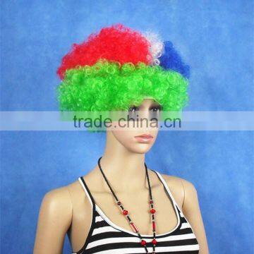 Women Football Cup National Flag Fans Wig Fanatic Halloween Colorful Party Wig Afro Kinky Curly Wigs Synthetic photo-3