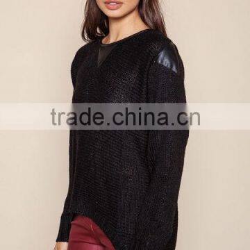 MGOO Brand Sweaters Pullover Model Black Leathertte Sweaters Knit Hi Low Fashion Clothing Urban photo-3