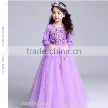 High Quality Violet Elegant Girls Princess Long Sleeveless Wedding Dresses Ball Gown Dress Appliques Purple Tulle Party Dresses photo-3