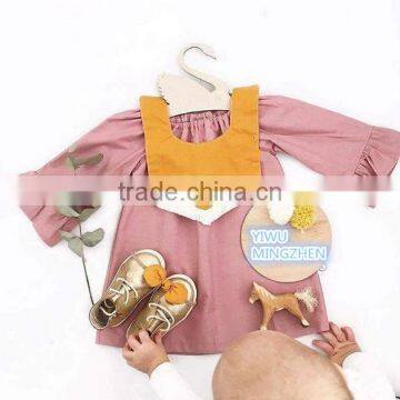 Fall And Spring Long Sleeves Girls Clothes Pink Linen Design Baby Girl Party Dresses photo-2