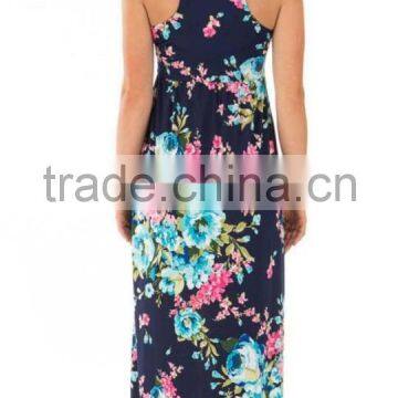 SHIJ 2017 Floral Print High Elastic Knitted Long Women Maxi Dress photo-2