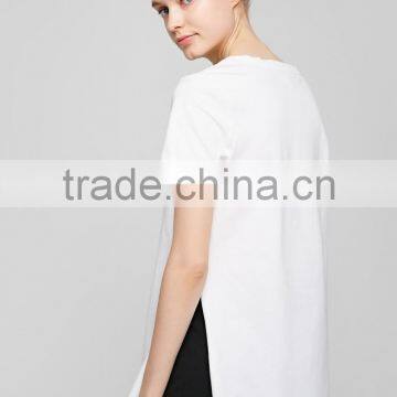 Women's English Pattern High Quality Cotton Long Printing Casual t Shirt With High Split Sides photo-3