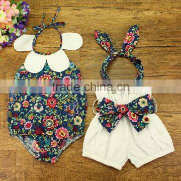 Girls Sleeveless Cotton Print Casual Children Romper and Flower Shorts Set Children Clothing Manufacturers