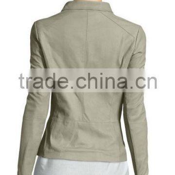 Rib Knit Asymmetrical Motorcycle Leather Jacket photo-4