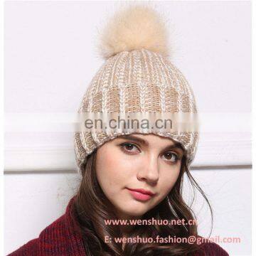 2016 Winter Two Colors Top Ball Crochet Hat photo-5