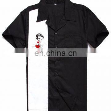 Custom wholesale UK size betty boop embroidered print button up mens shirts