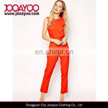 Elegant Women Slash Neckline Zip Detail Fitted Waist Slim Orange Jumpsuit