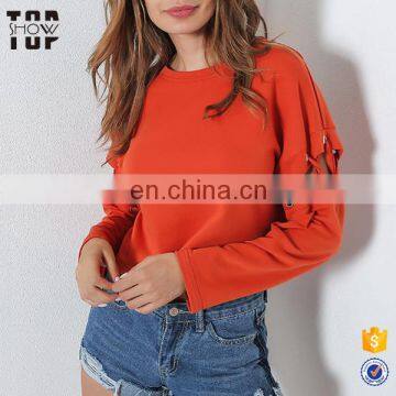 Fashion latest design sweatshirt production eyelet lace up high quality sweatshirts