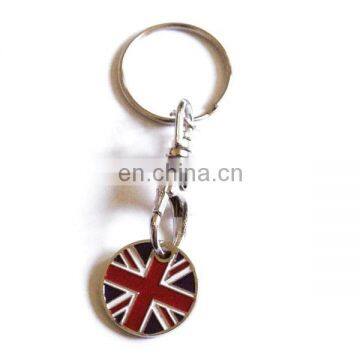 Metal shopping trolley token coin with flag design