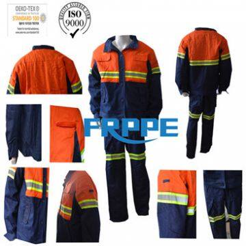 Fire Rated Fr Cotton Coveralls Two Tone Cotton Denim Orange Navy Blue