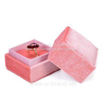 Professional Customization Square Jewelry Packaging Velvet Pink Wedding Ring Box Gift photo-2