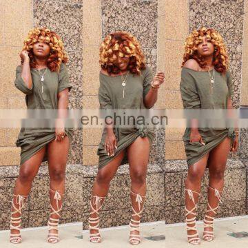 LAITE D2064 Women Short Sleeve Casual Dresses Solid Color Women Autumn Plus Size Dresses photo-3