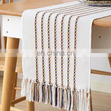 Nordic modern woven striped farmhouse table runner white for home decor